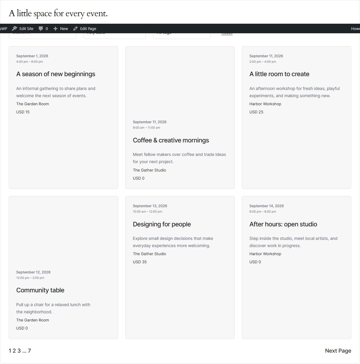 Design an event feed with native WordPress Query Loop blocks.