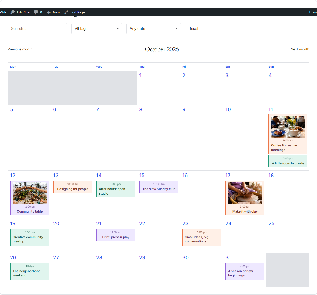 Display events in a Month calendar.