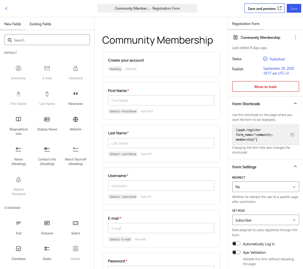 Manage User Registration Form Fields (Add, Edit or Delete)