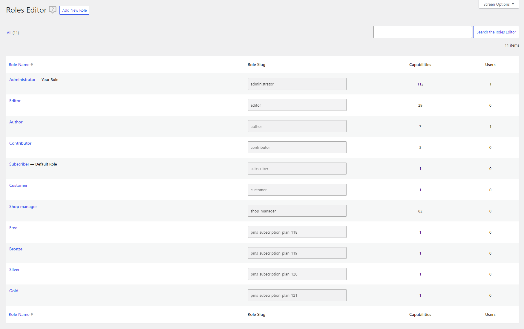 User Roles Editor - create custom user roles or edit existing roles and capabilities