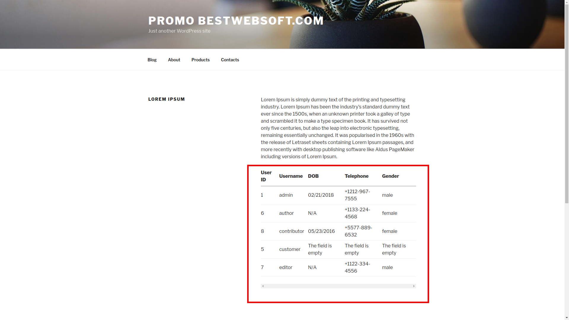 Viewing user data via shortcode.