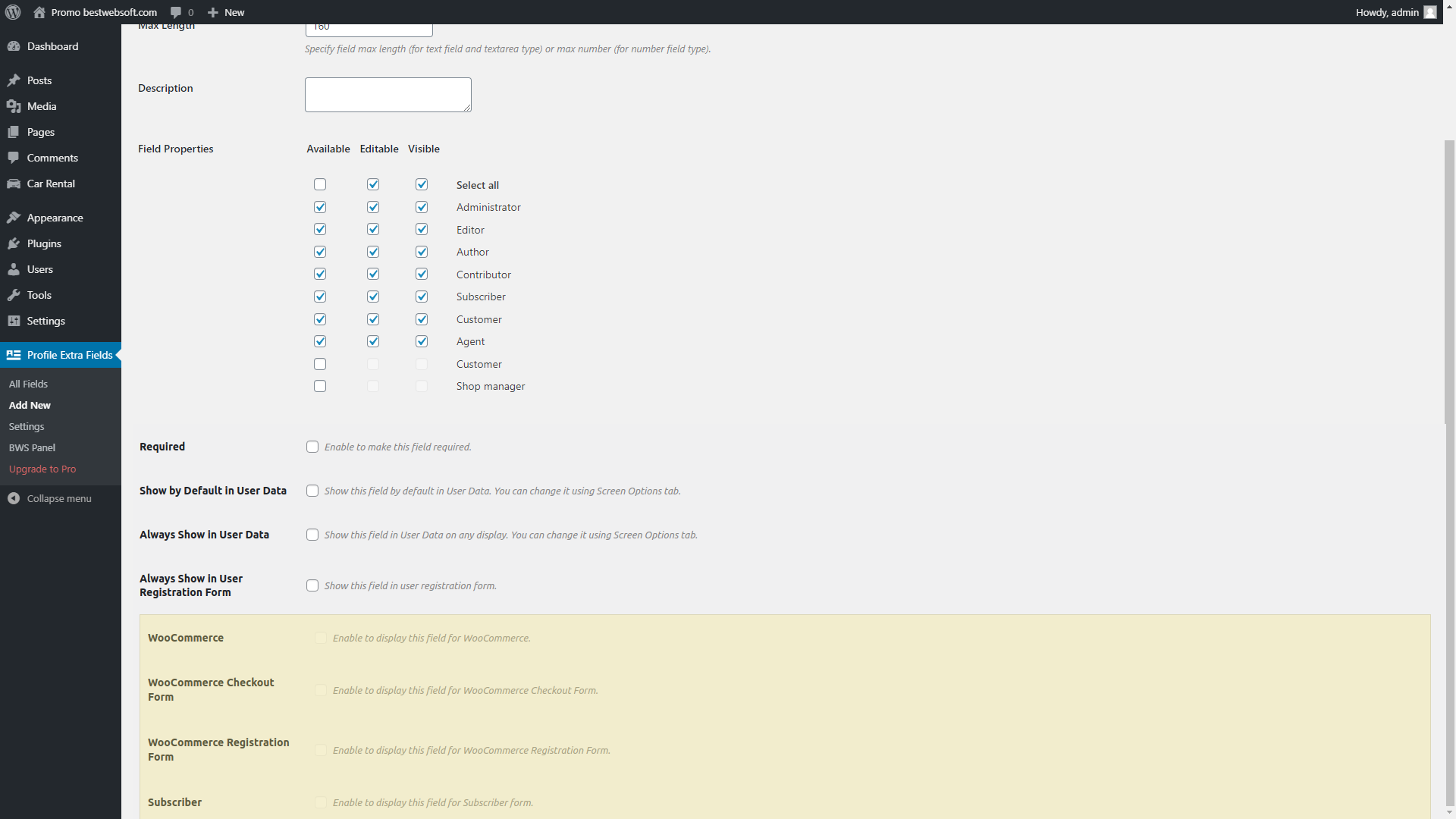 Optional fields.