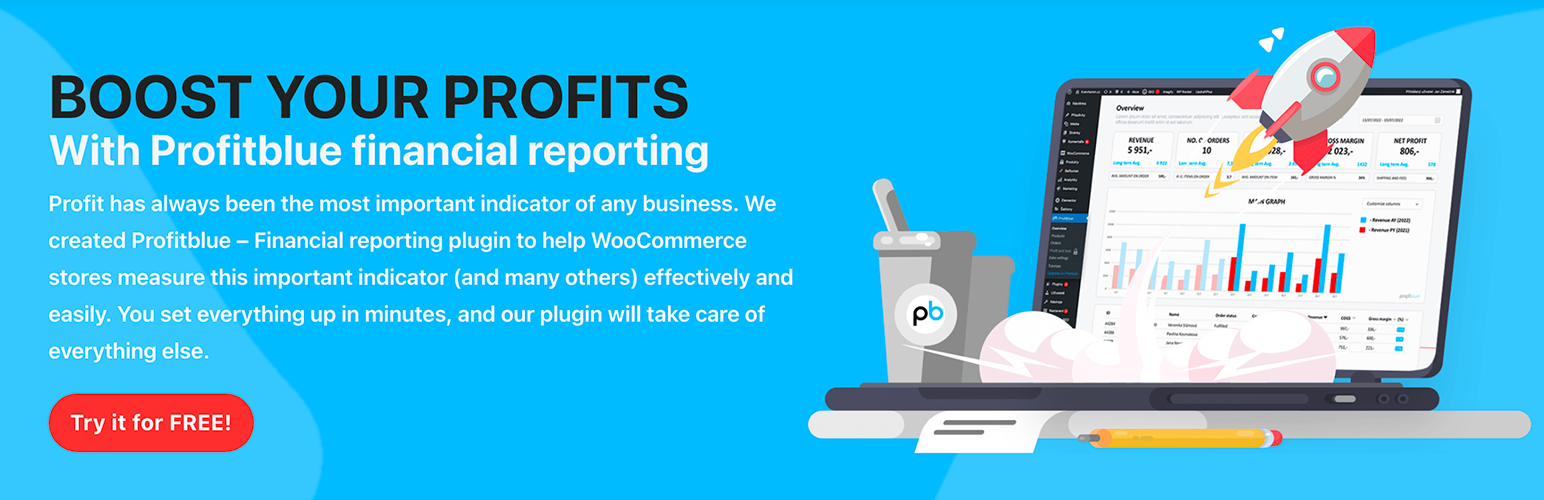 WordPress 外掛 Profitblue – Financial reporting for WooCommerce 的封面圖片。