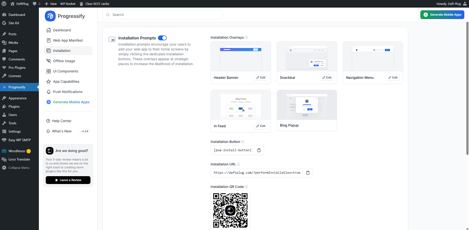 Installation Prompts - Installation features allows displaying prompts that encourage users to add your website to their home screens.