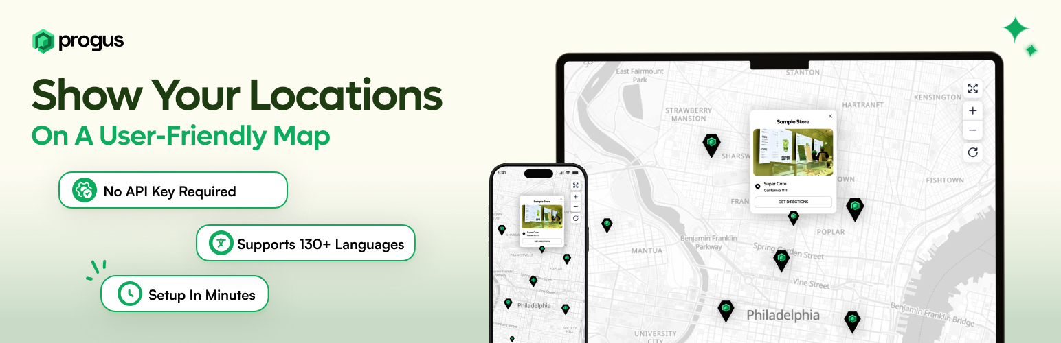 Progus Store Locator Map (No API Key Required)