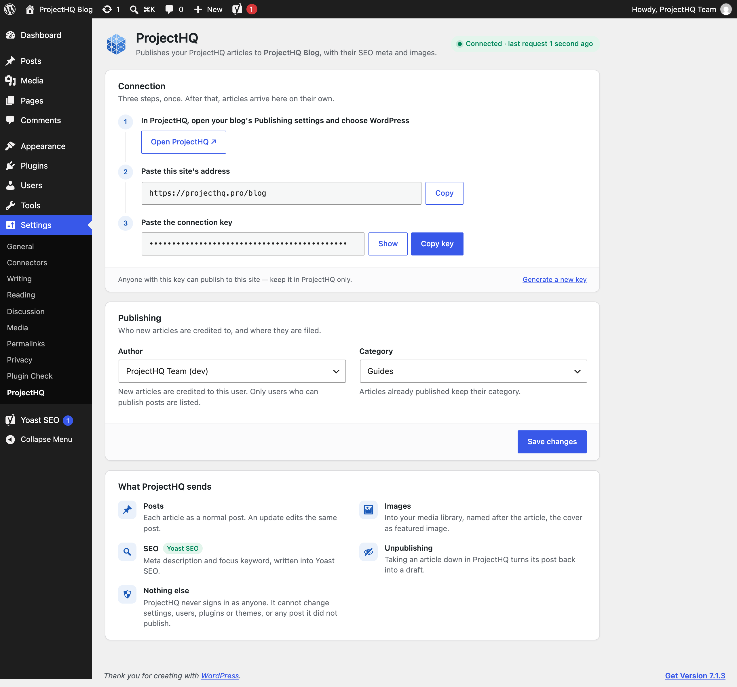 Connected: who articles are credited to, where they are filed, and what ProjectHQ can and cannot do.