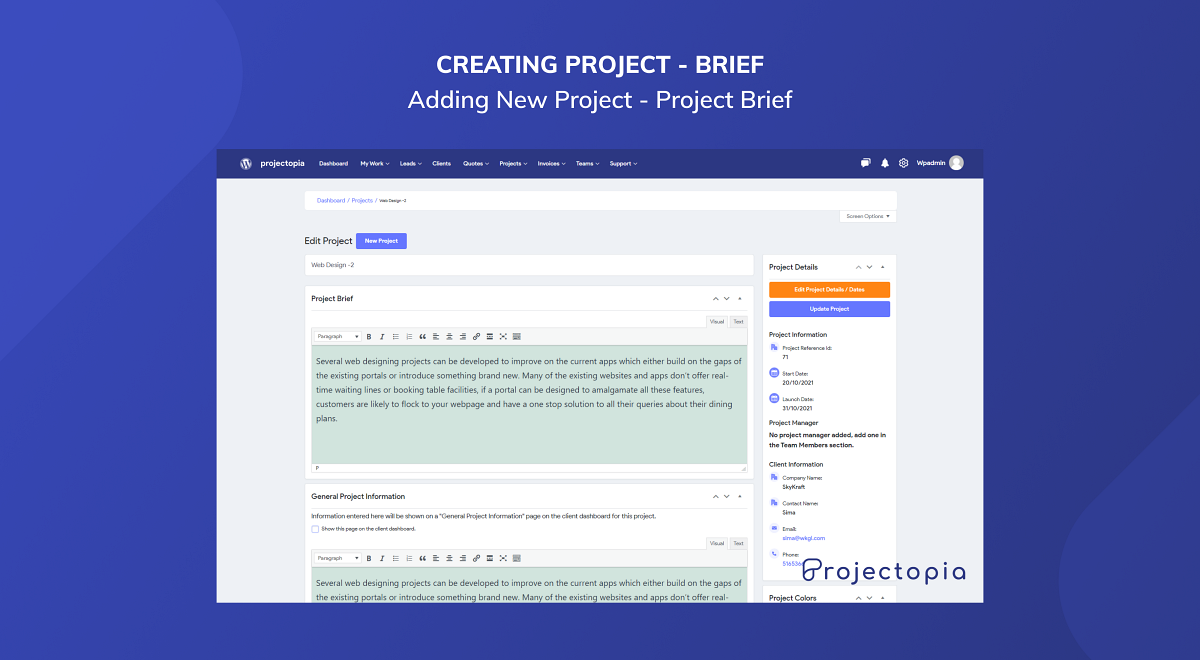 Adding New Project - Project Brief