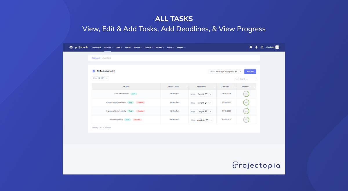 Tasks - View, Edit &amp; Add Tasks, Add Deadlines, &amp; View Progress