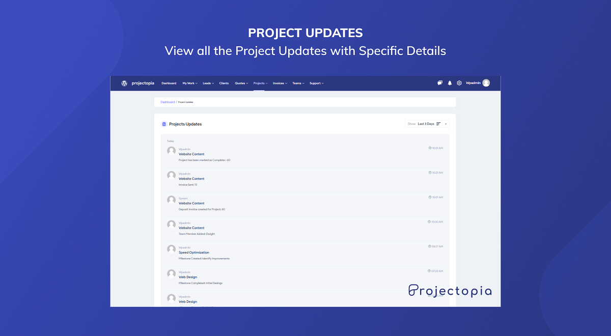 Project Updates - Viel all the Project Updates with Specific Details