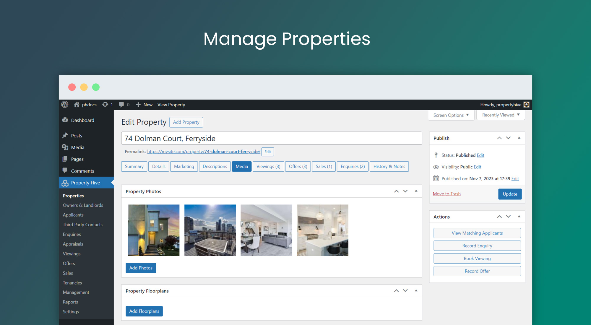 Editing a property record - The 'Media' tab is where photos, floorplans, brochures, EPC's and virtual tours are uploaded