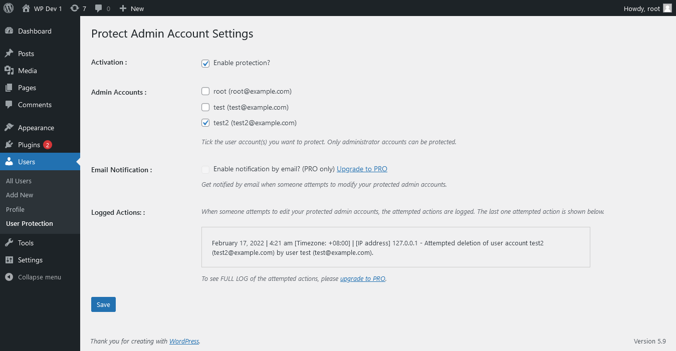Plugin setting page.
