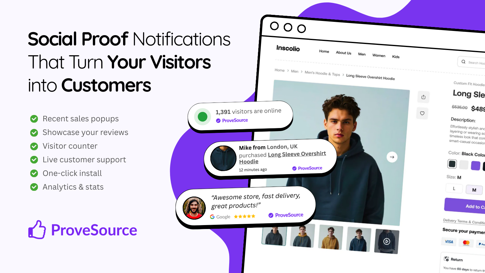 Social proof notification types and options