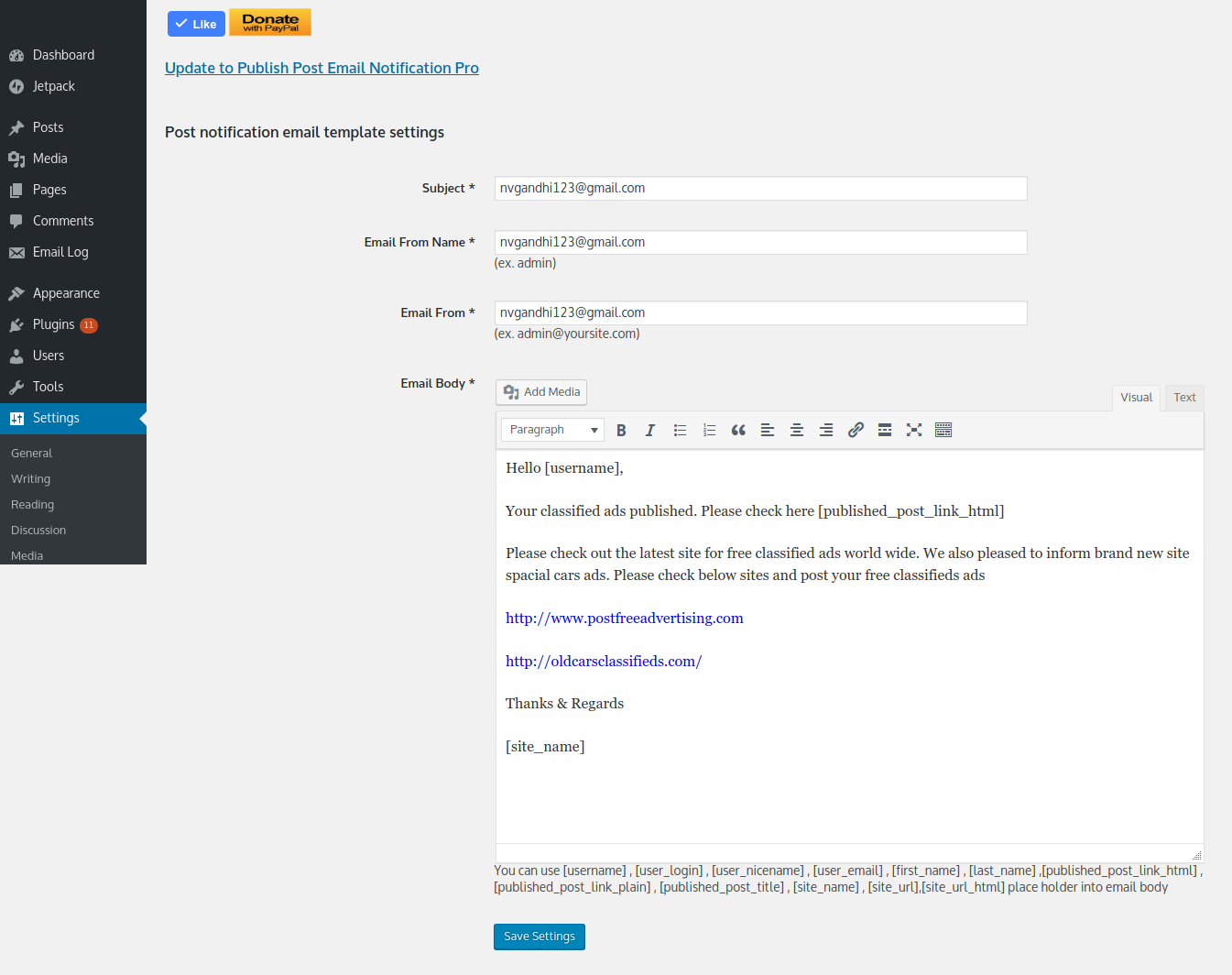 Publish Post Email Notification