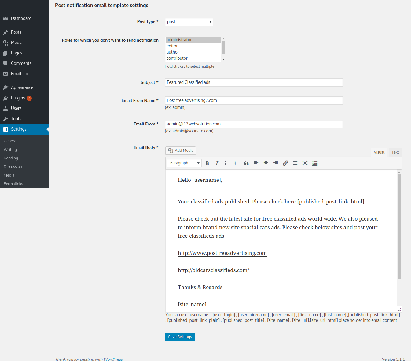 Publish Post Email Notification