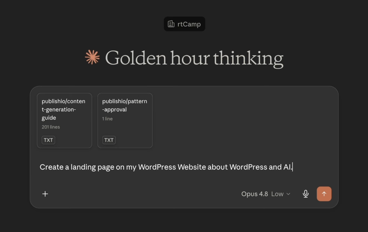The chat prompt in ChatGPT or Claude, where you describe the page or post you want in plain language.