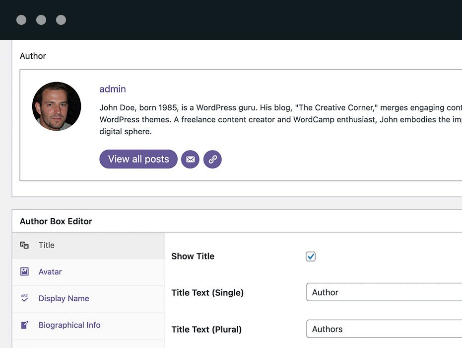 PublishPress Authors Pro enables you to build custom layouts for authors. Using all your author information and custom fields, you can design beautiful layouts for your authors.