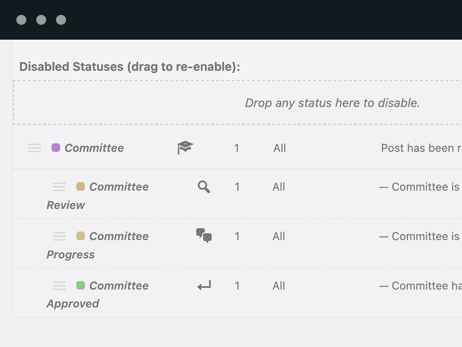 O PublishPress Statuses suporta ramificações nos seus fluxos de trabalho. Você pode criar status principal e secundário. Isso permite que os posts passem pela ramificação individual, antes de retornar ao fluxo de trabalho principal.