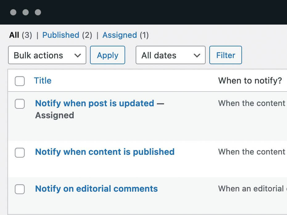 Notifications: PublishPress Planner Notifications keeps you and your team up to date on changes to important content.