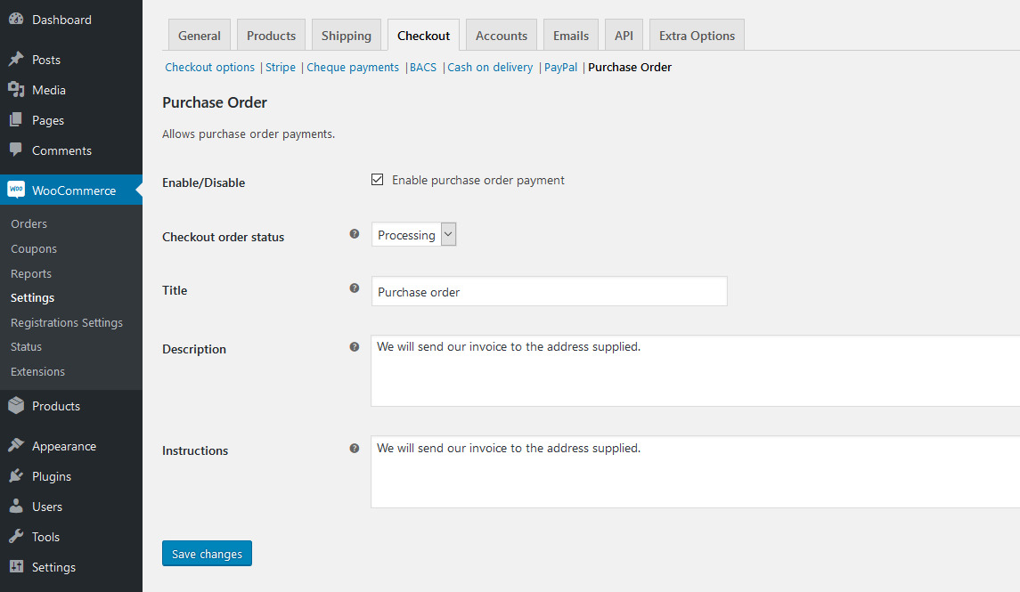 The admin settings for the gateway.