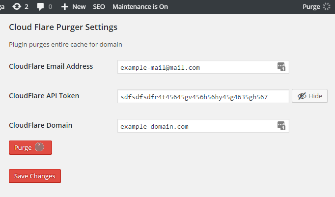 CloudFlare cache being cleared with API key setting unveiled