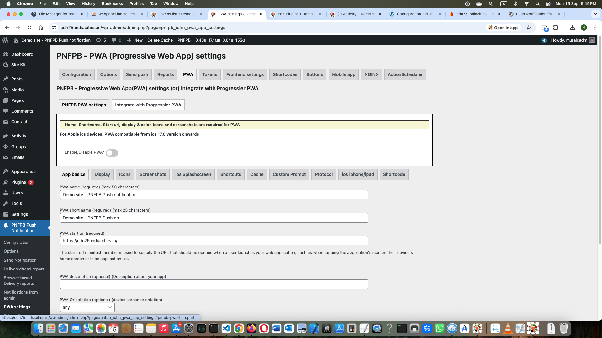 Shortcode push notification options for front-end users to opt for various notifications