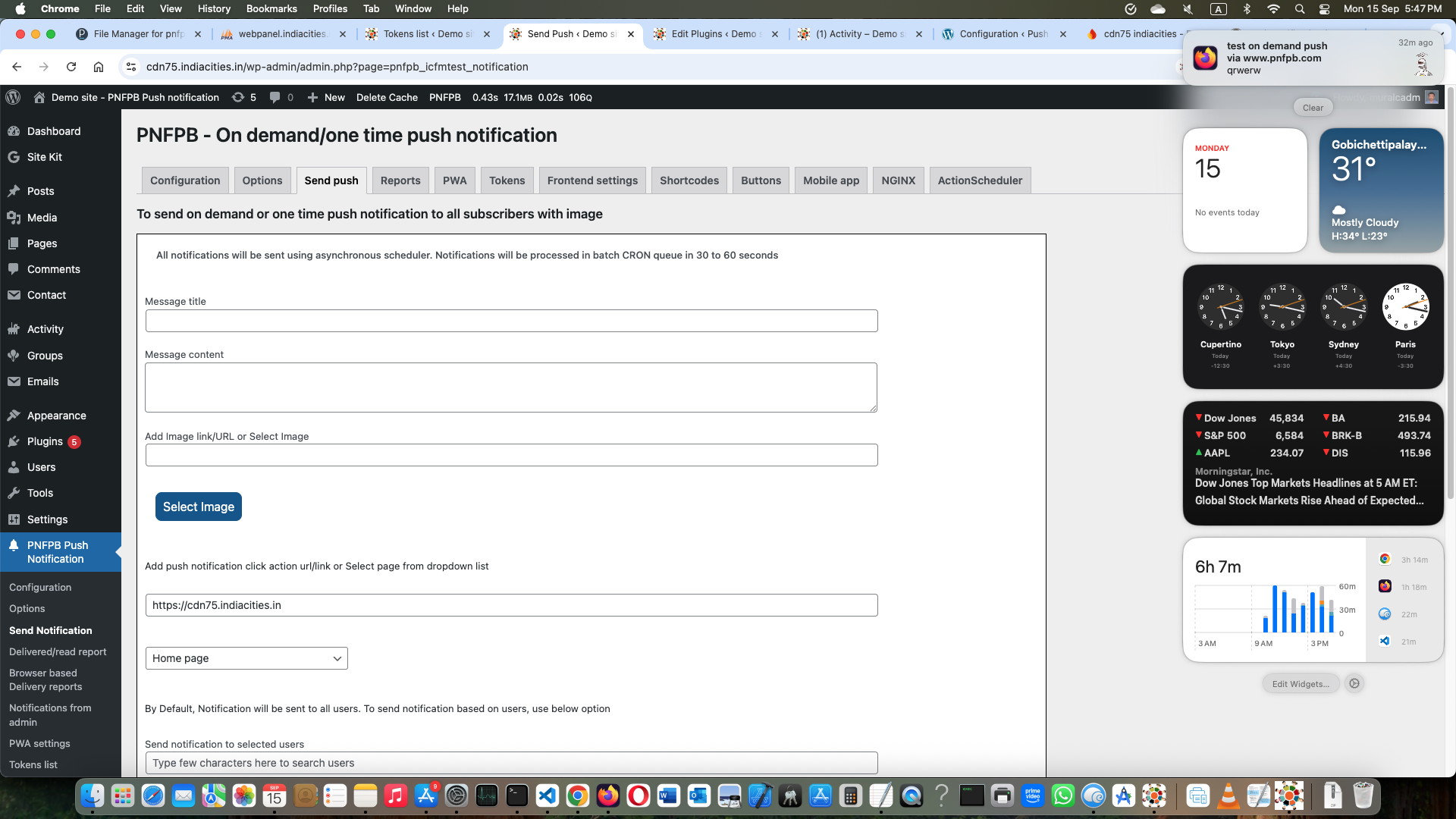 Progressive Web App admin settings page
