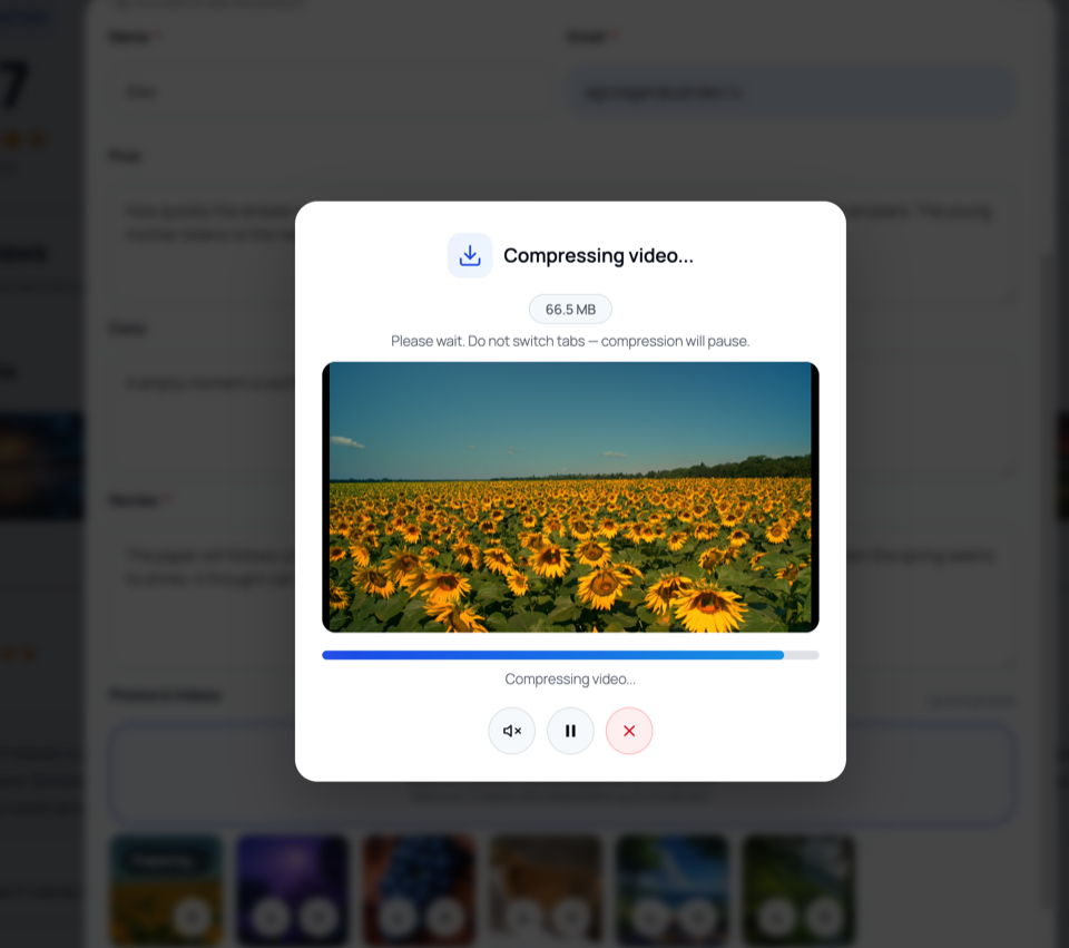 Video compression in progress with real-time preview