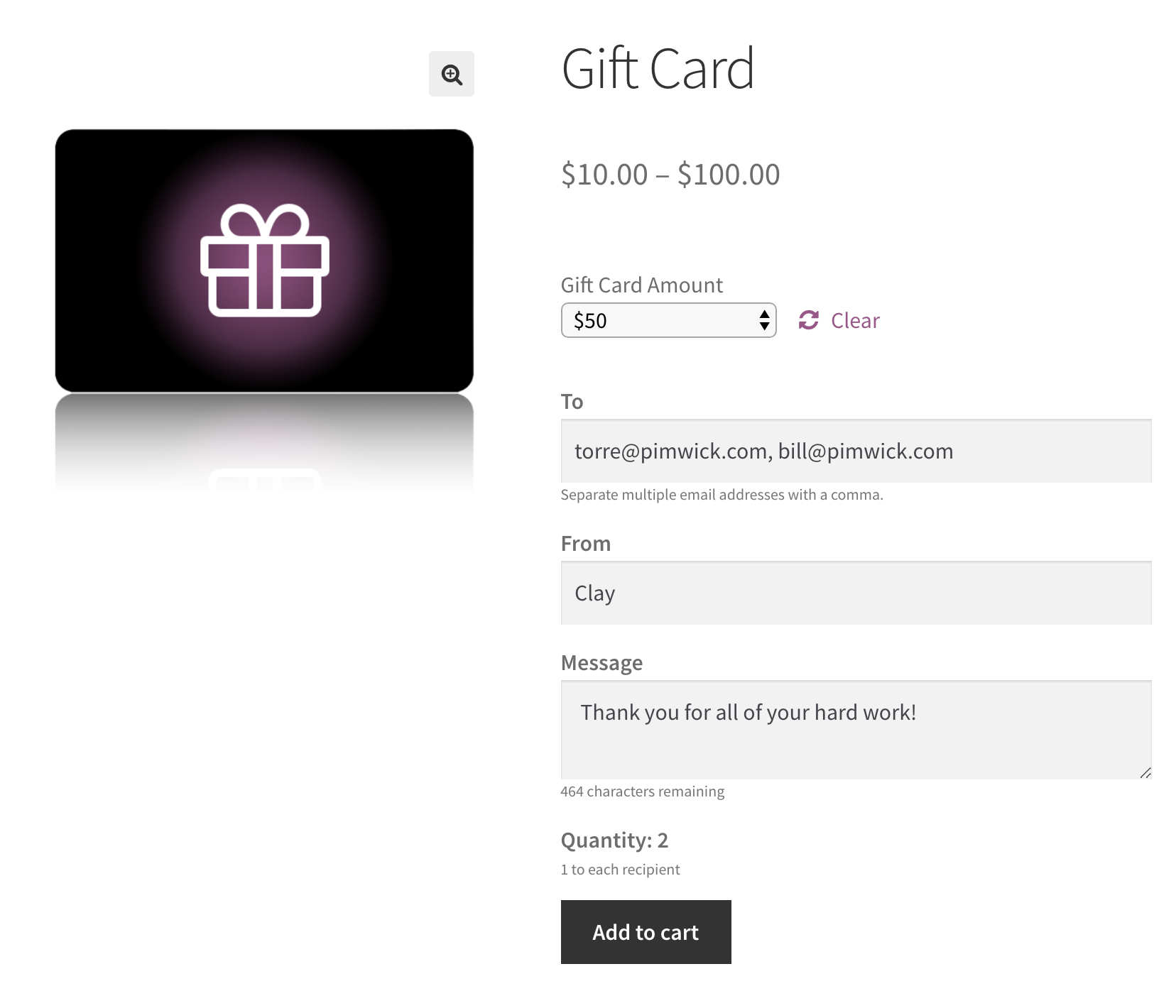 Purchasing Similar To Com Gift Cards The Customer Can Specify Amount Recipient And Message When Receiving Woocommerce