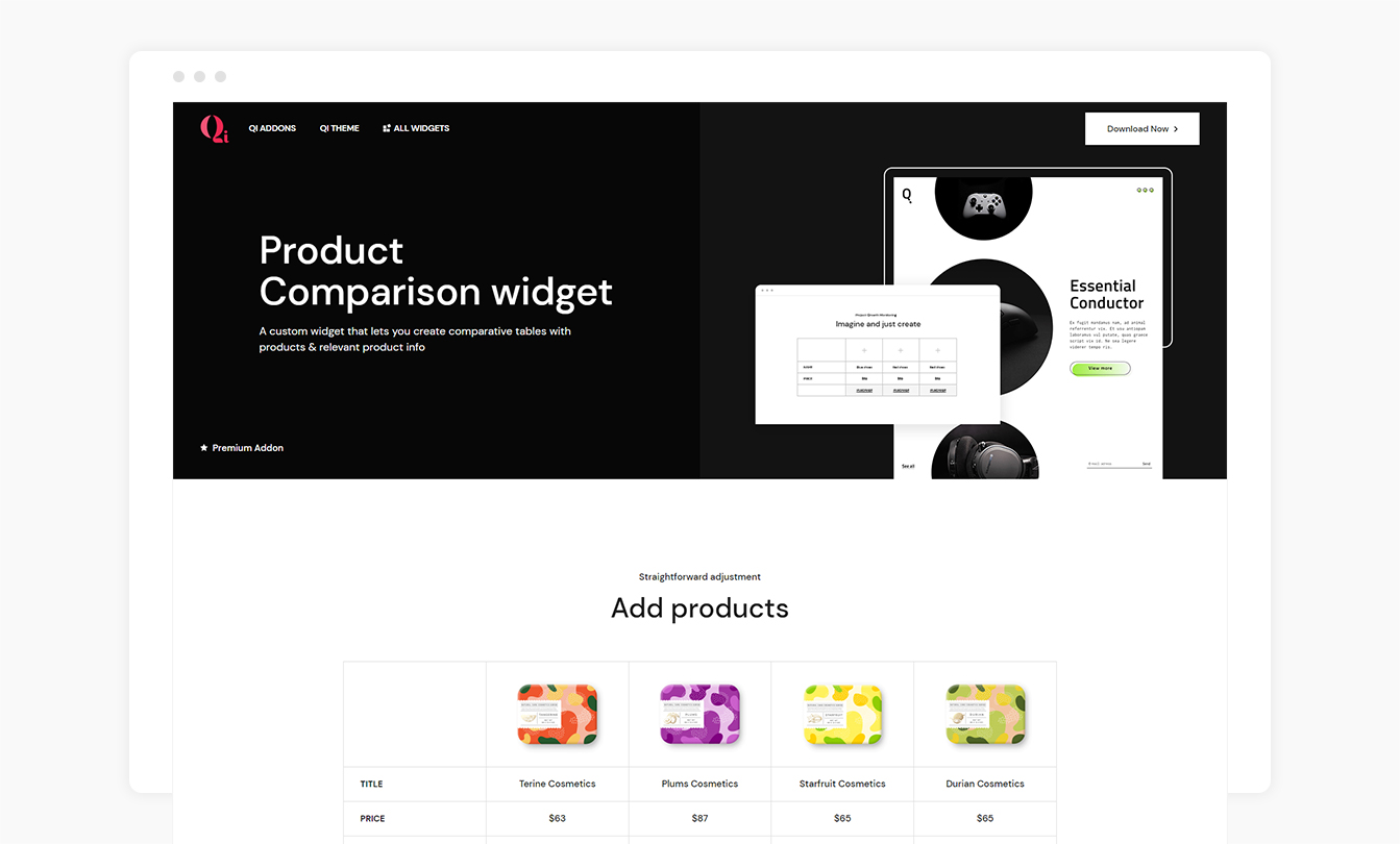 Product Comparison widget.