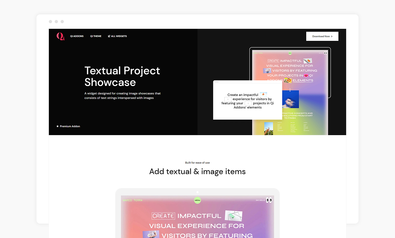 Textual Project Showcase widget.