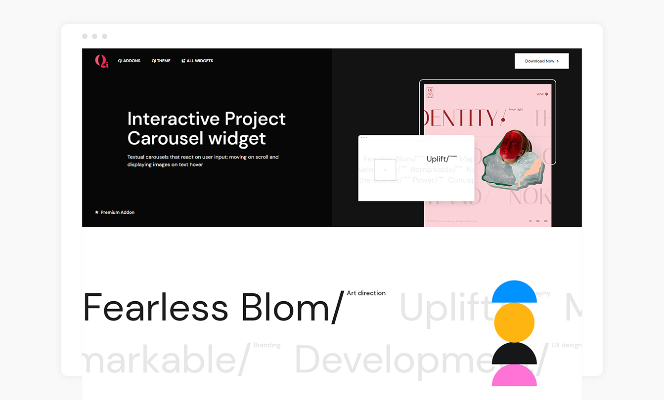 Interactive Project Carousel widget.