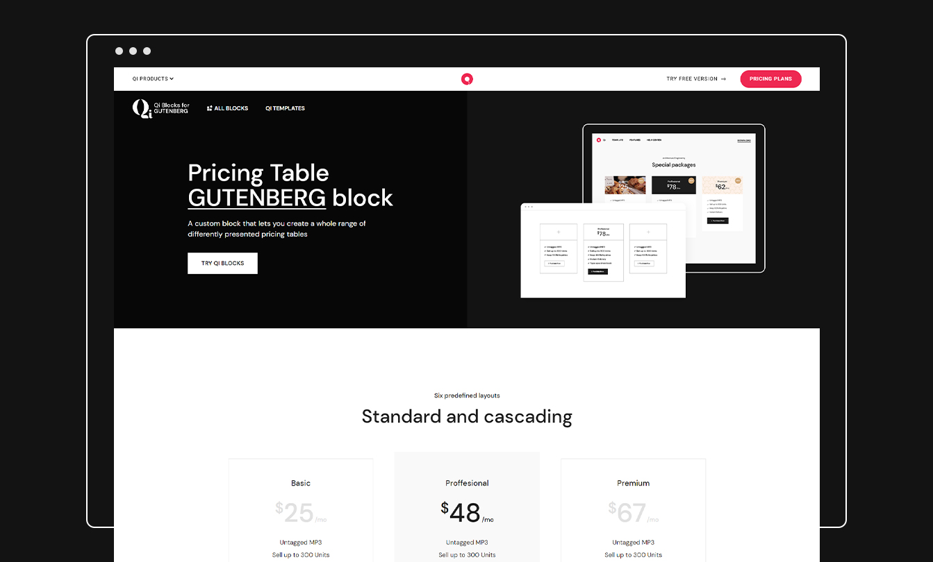 Pricing Table Block.