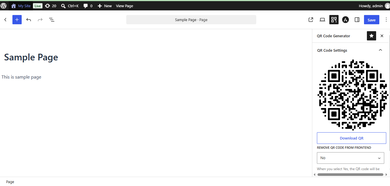 Sidebar Gutenberg QR Code Settings