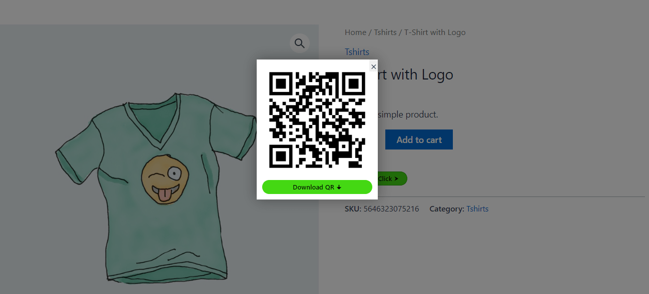 Popup QR code on a single product page