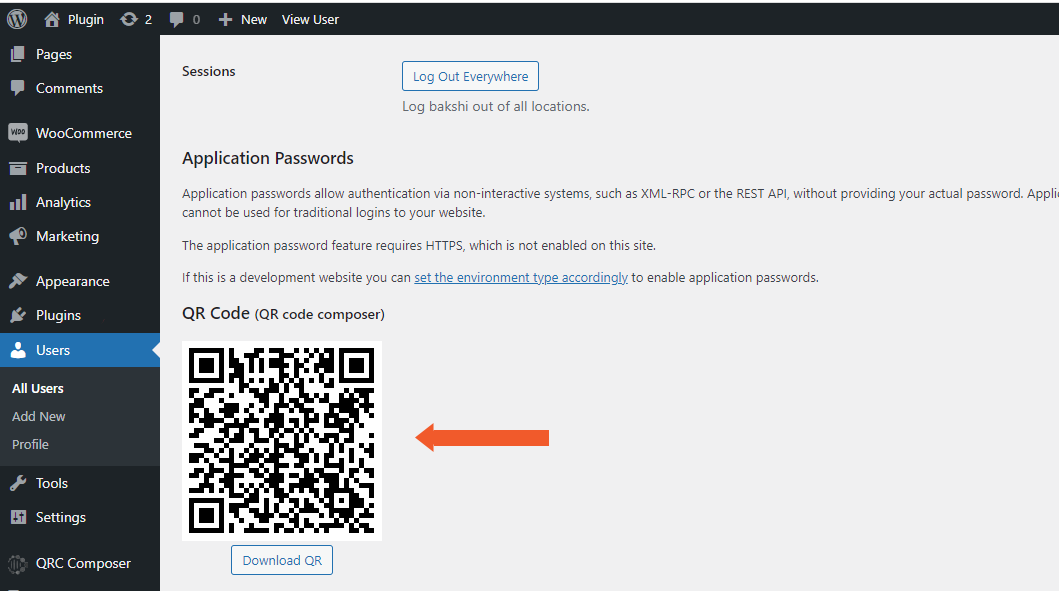 QR code on WordPress User's Profile