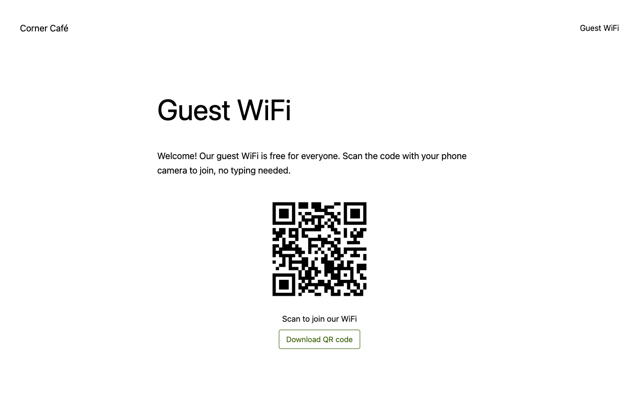 A WiFi code on a published page, with the download button.