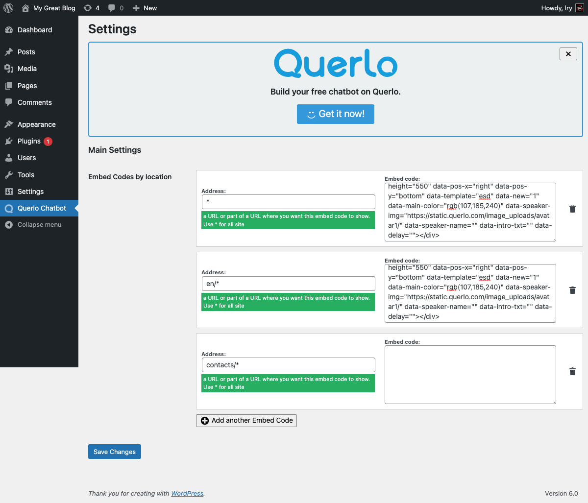 Plugin settings page