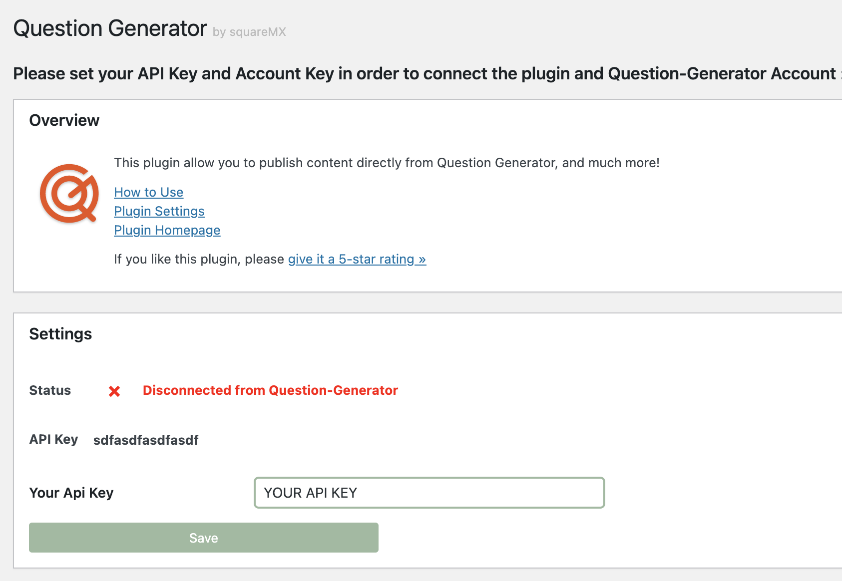 Configuration page of this plugin