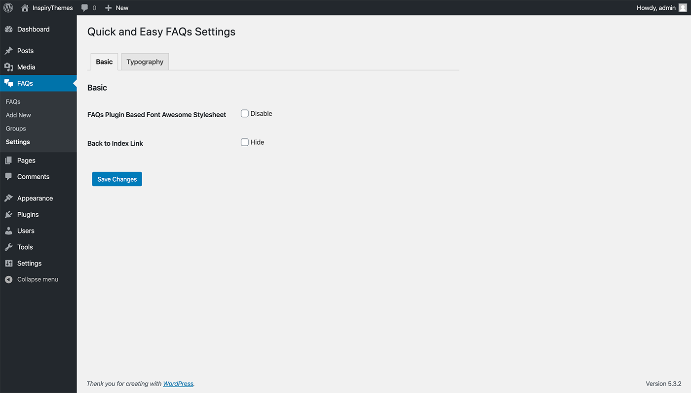 FAQs Settings