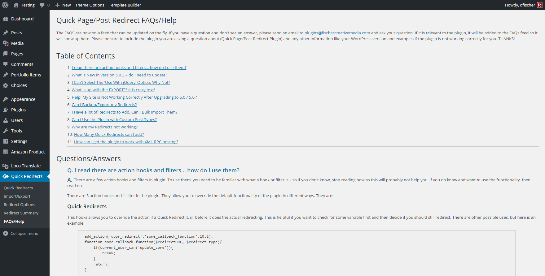 FAQs/Help Page. This is updated via an RSS feed so it can be updated regularly with fixes and common questions.