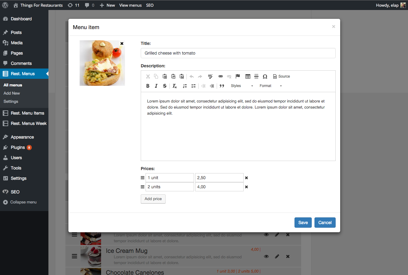 quick restaurant menu wordpress org