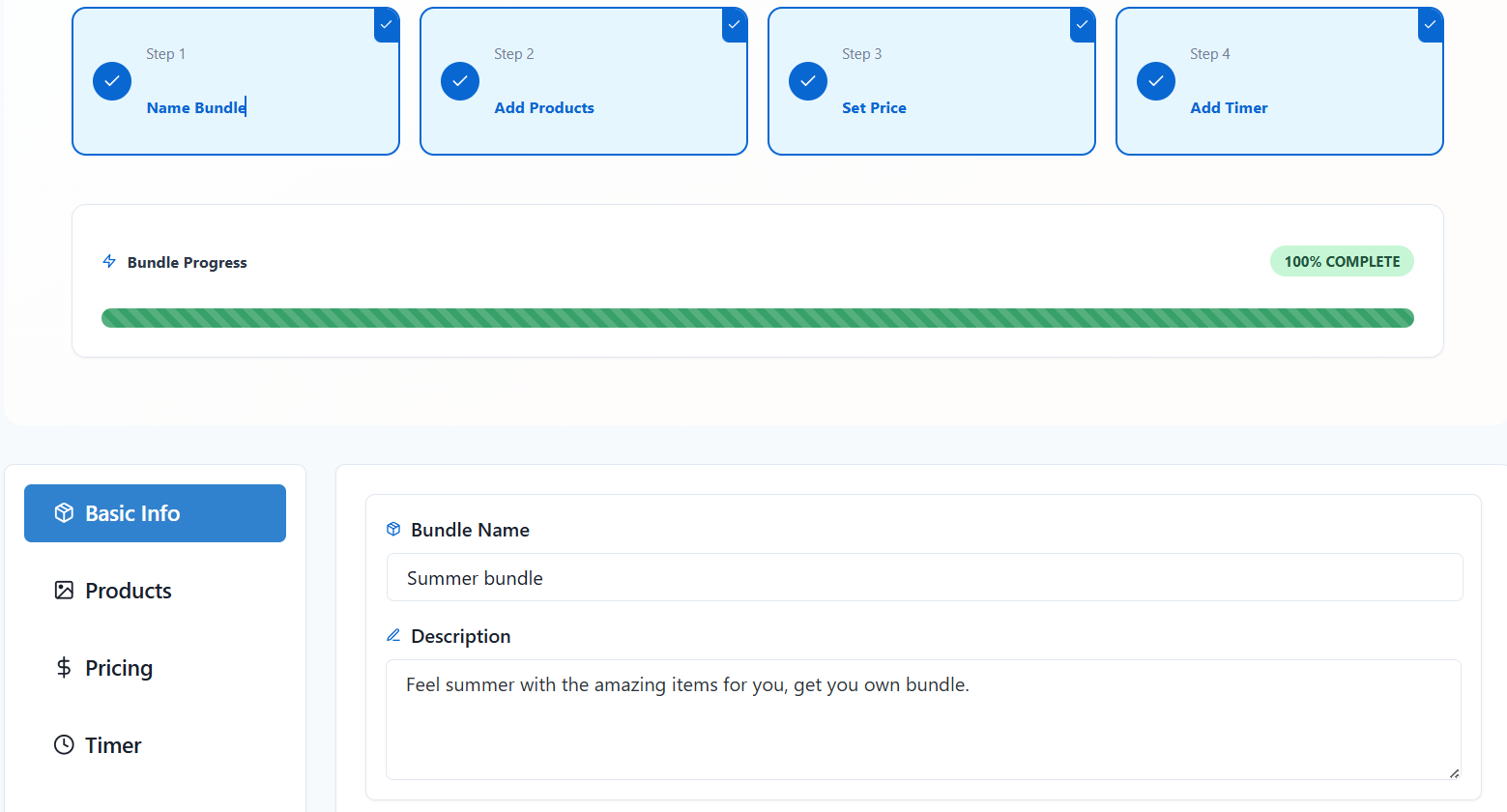 Dashboard overview - Manage all your product bundles in one place