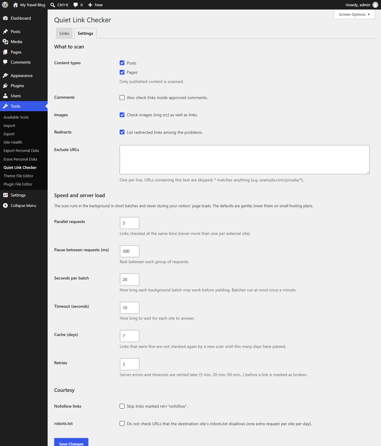 Settings: what to scan and how fast.
