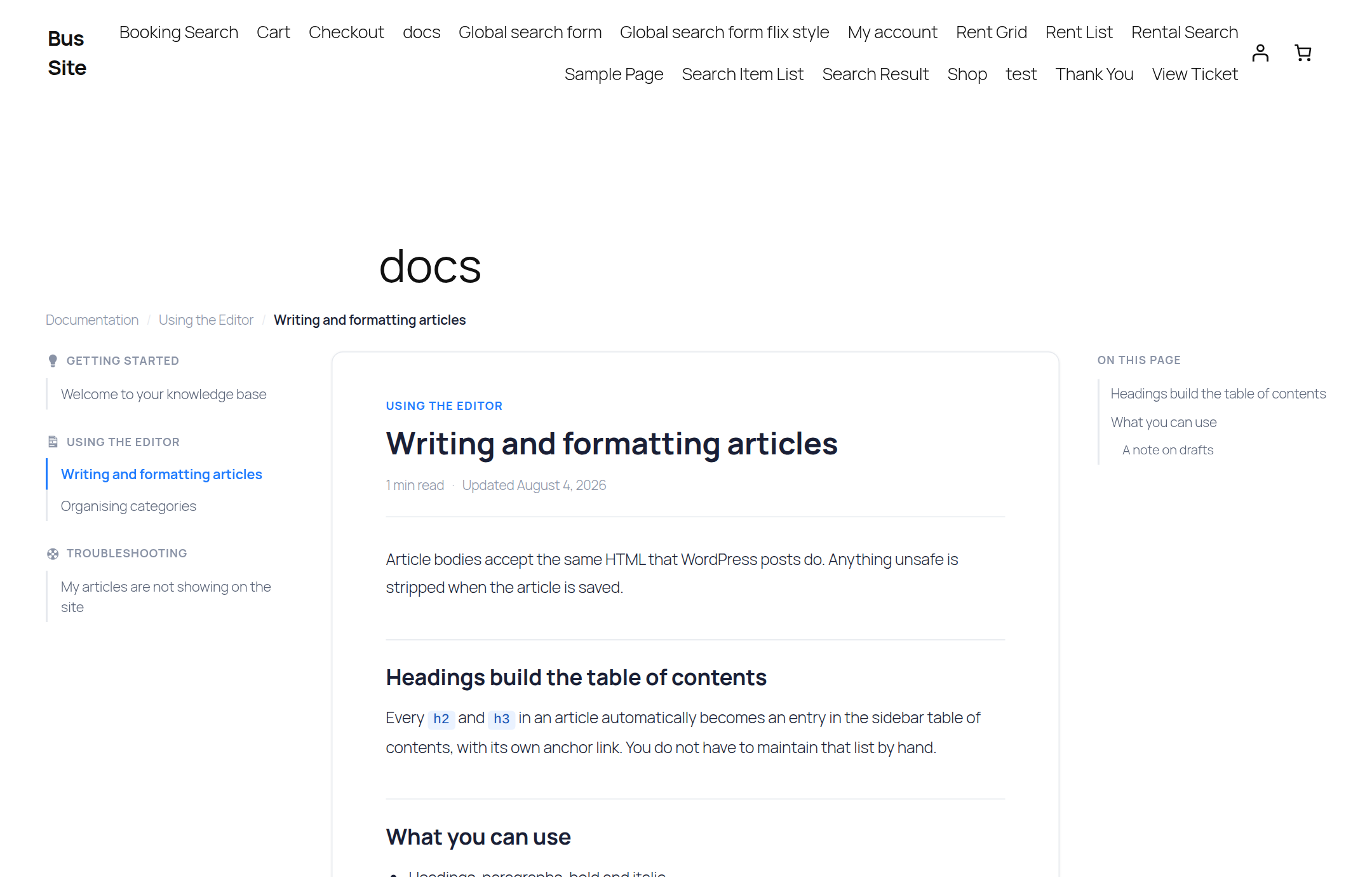 A single article with its automatic table of contents and sidebar navigation.