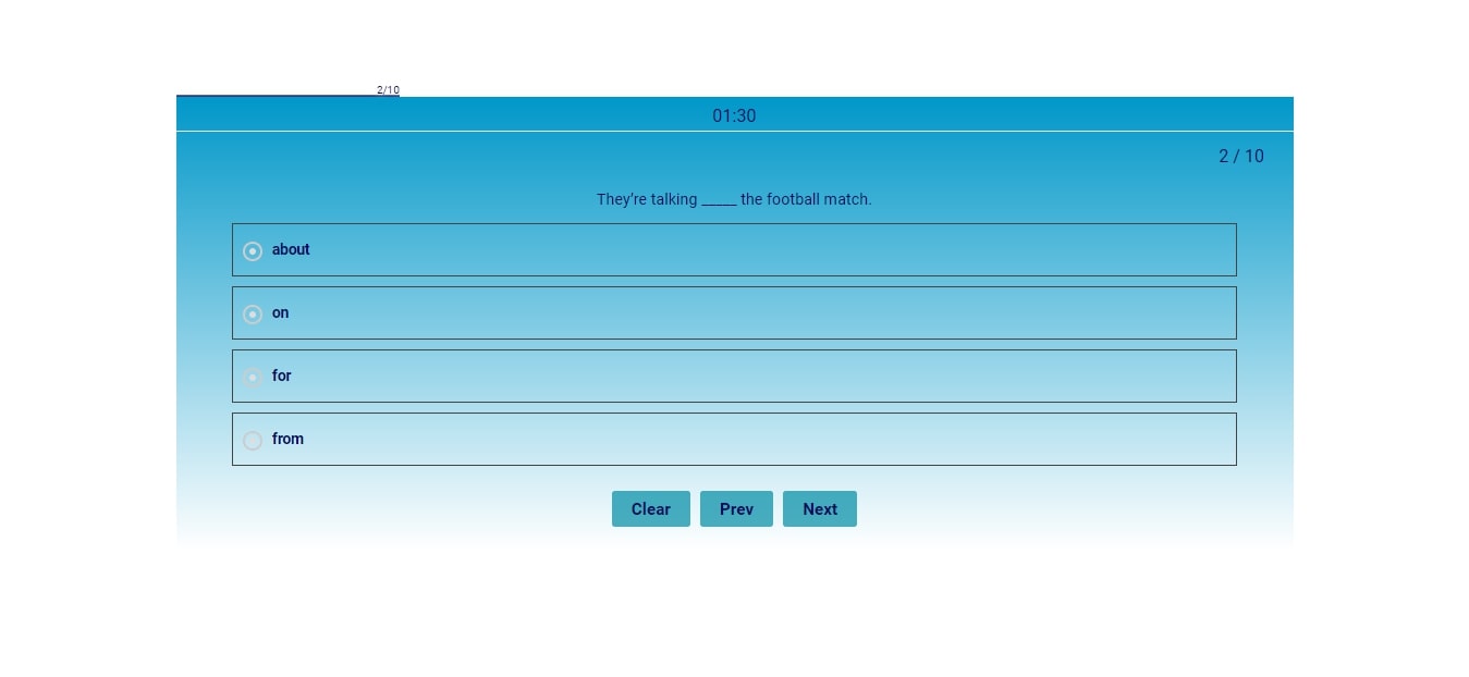 Plugin de questionários do WordPress - interface da pergunta