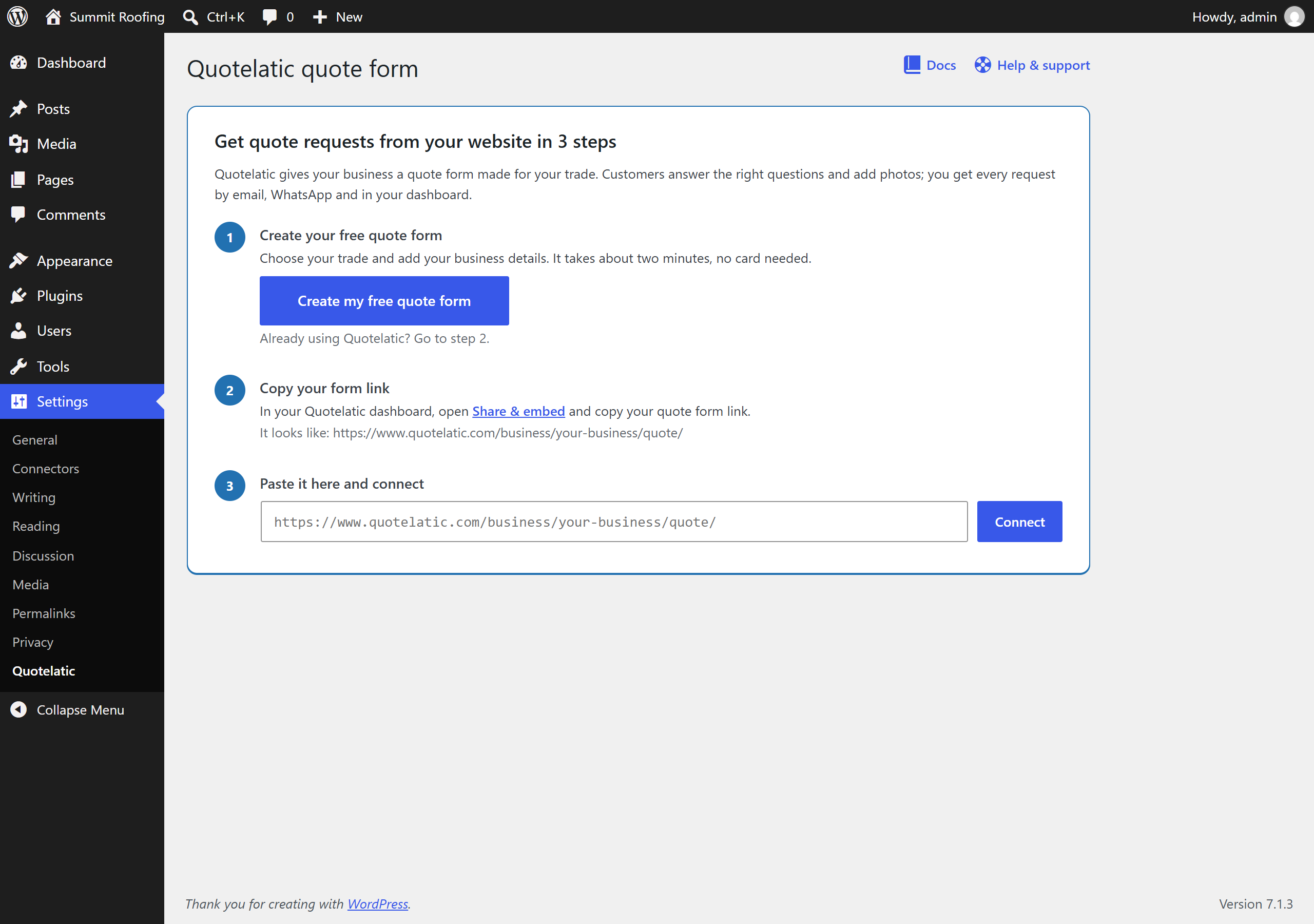 Setup in 3 steps: create your free form, copy your form link, paste it and connect.