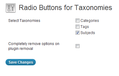 The settings page where you determine which taxonomies will get radio buttons.
