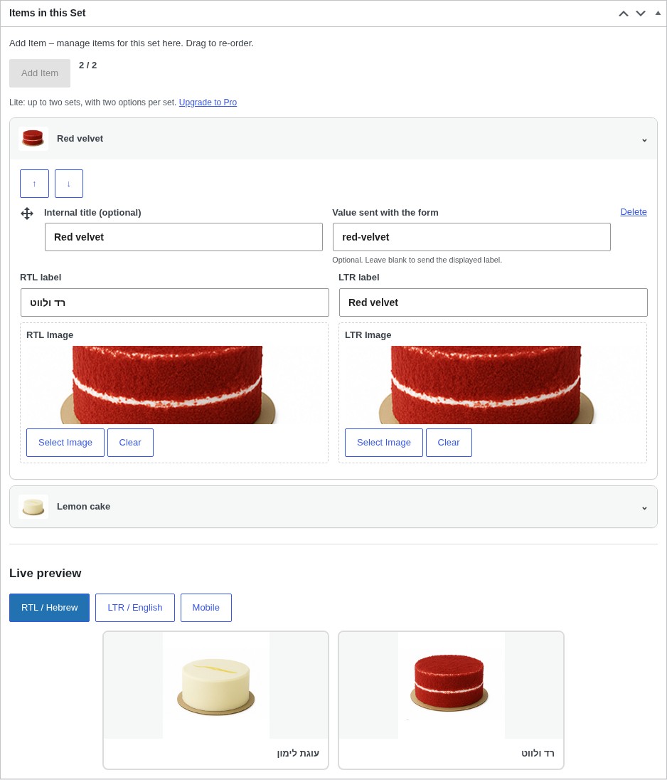The new option editor: collapsible cards, persistent field labels, images and keyboard reordering.