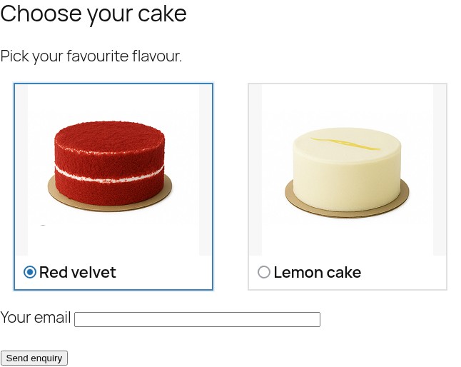 Image choices inside a Contact Form 7 form, with a clearly selected option.