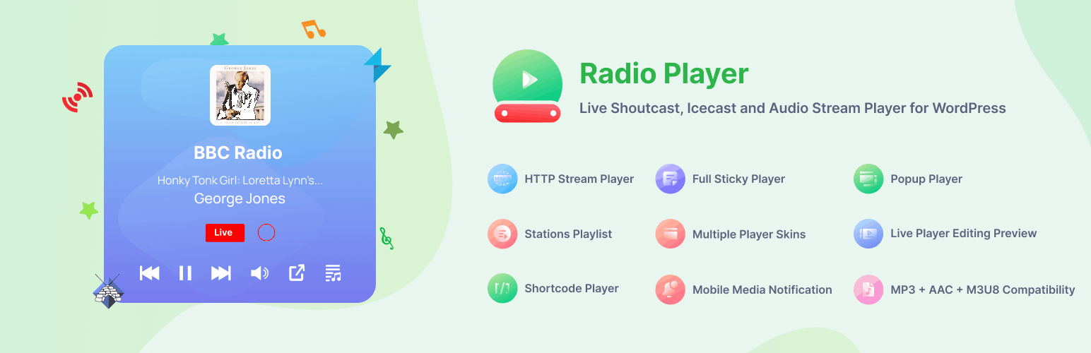 Radio Player — Live Shoutcast, Icecast and Any Audio Stream Player for WordPress